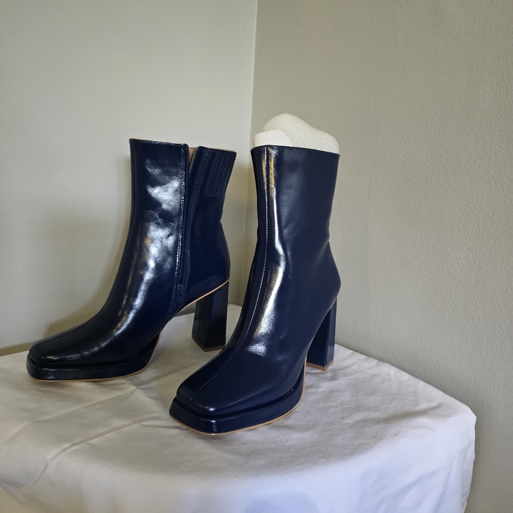 Blue leather booties